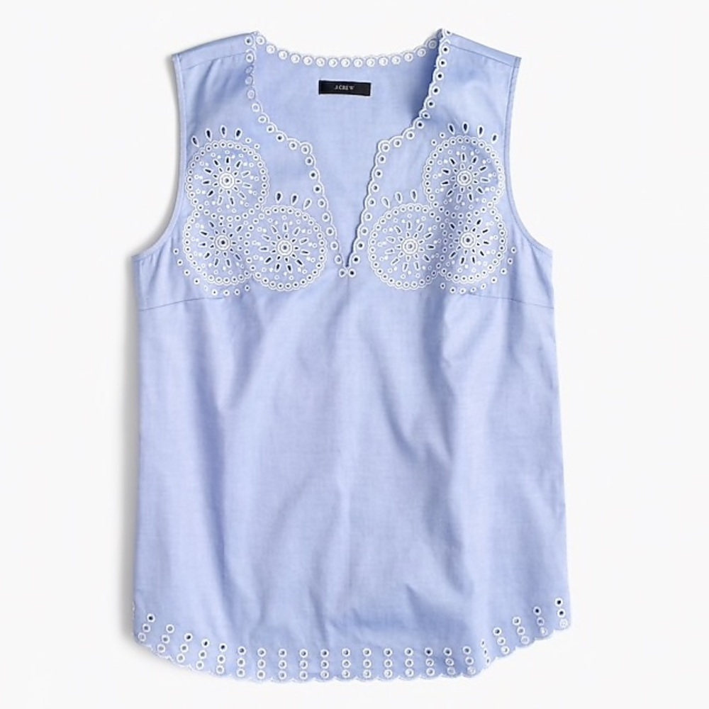 J. Crew Embroidered Circles Blouse French Blue